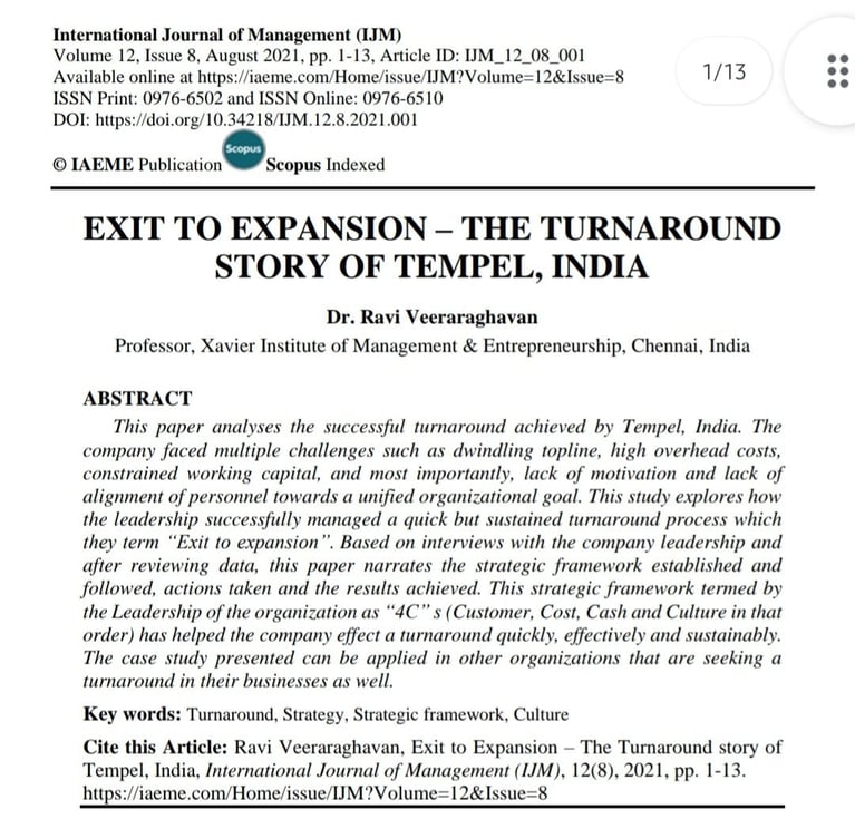 TEMPEL CHENNAI'S TURNAROUND CASE STUDY